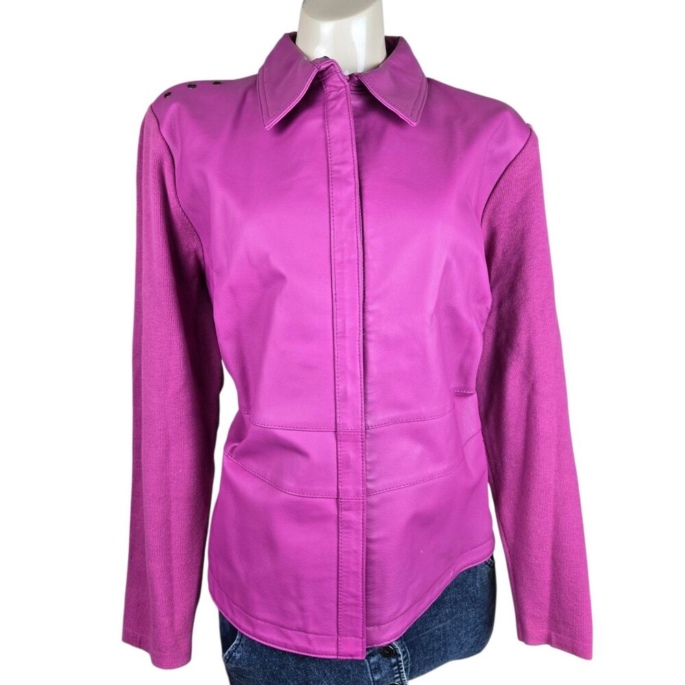 Nygard Collection Knit Leather Jacket Sz L Pink Grommets Snap Button Barbiecore